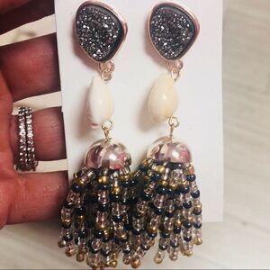 Bohemian Rockstar Gray druzy shell Tassel earrings